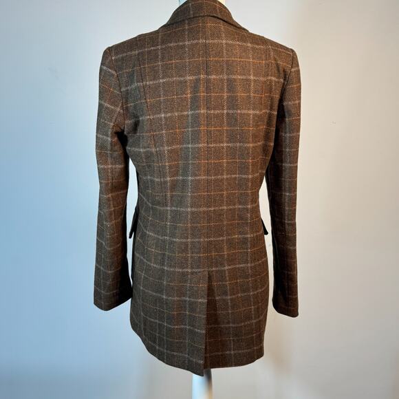 Peruvian Connection Plaid Tartan Belmont Blazer Brown Orange 100% Lambswool Sz 4 - Picture 3 of 13